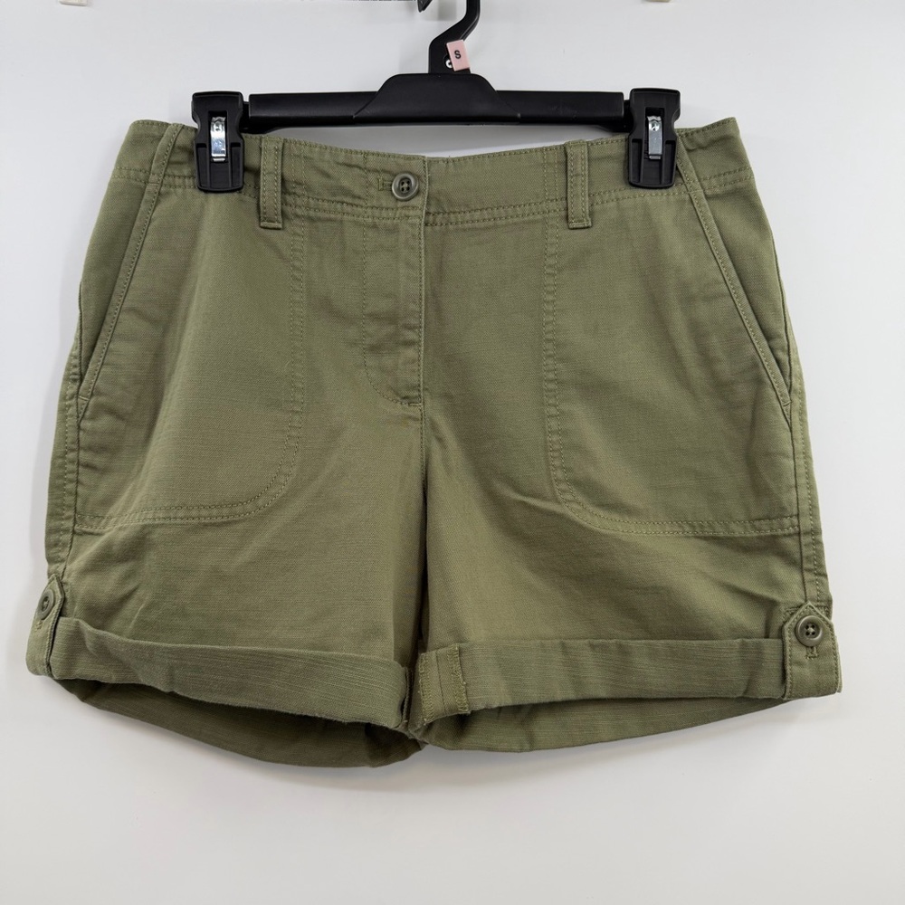 Talbots Supersoft Cargo Shorts 4P Olive Green Linen Blend NWT Petite